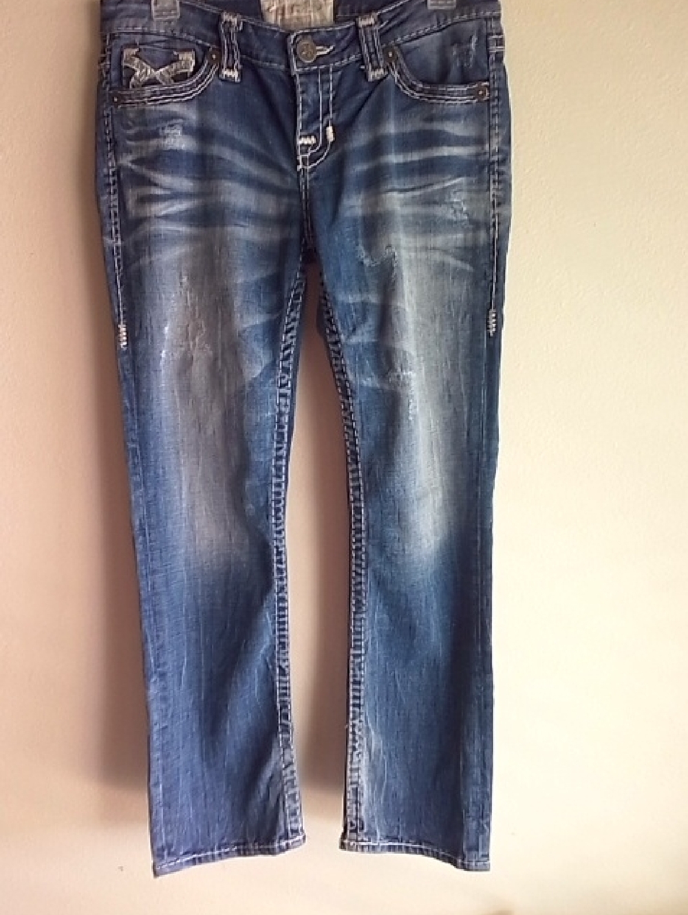 Big Star Distressed Blue Straight-Leg Jeans
